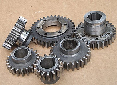 A set of worn out gears from a 1933 Vauxhall Cadet Grosvenor which we are replacing with a new set